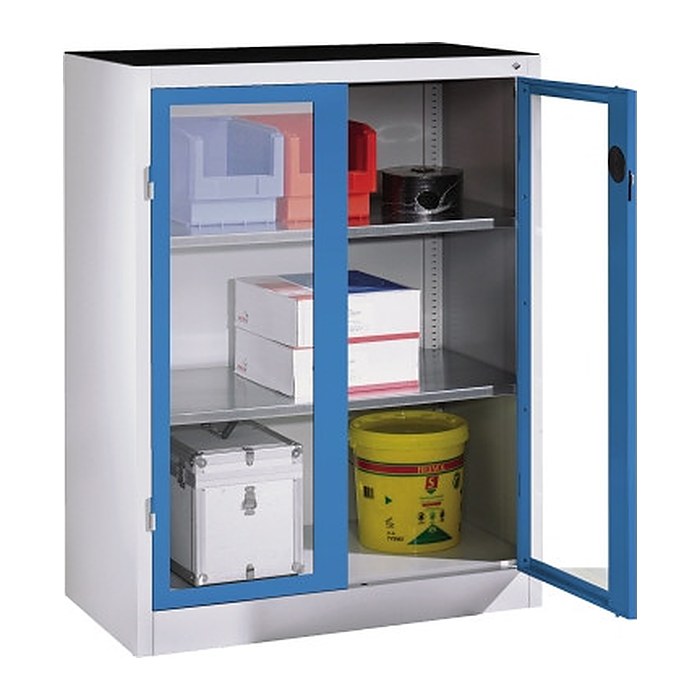 CP Stahlschrank 8521-055 S10170 lichtgrau, lichtblau, Acrylglas 2 Fachböden 93,0 x 50,0 x 120,0 cm, aufgebaut, 1 St.
