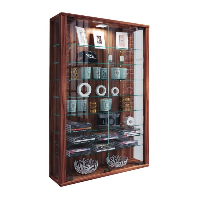 VCM my home Vitrosa Mini Vitrine nussbaum 8 Fachböden mit Beleuchtung