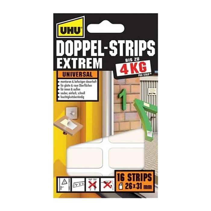 UHU EXTREM Klebestreifen für max. 4,0 kg, 26,0 x 31,0 mm, 16 St.