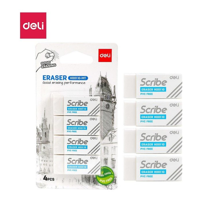 DELI Radiergummi SCRIBE, PVC frei, 4x1,7x1,2cm weiß 4 Stück
