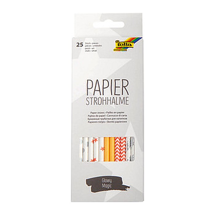 folia Strohhalme GLOWY MAGIC farbsortiert Papier, knickbar, 25 St.