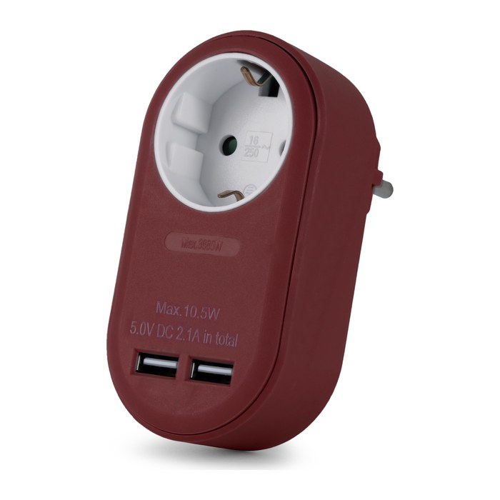 Entac Steckdosenadapter + 2x USB-A burgundy