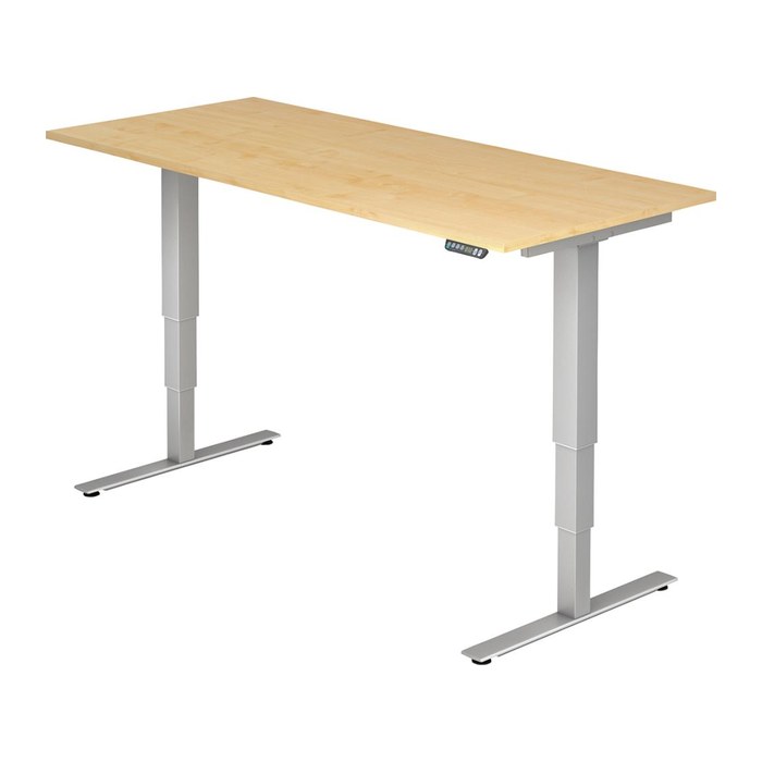 HAMMERBACHER XDSM19 elektrisch höhenverstellbarer Schreibtisch ahorn rechteckig, T-Fuß-Gestell silber 180,0 x 80,0 cm