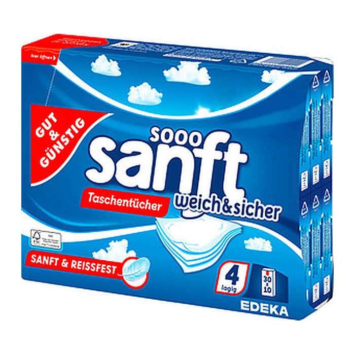 GUT&GÜNSTIG Taschentücher sanft weich & sicher 4-lagig weiß, 30x 10 Tücher