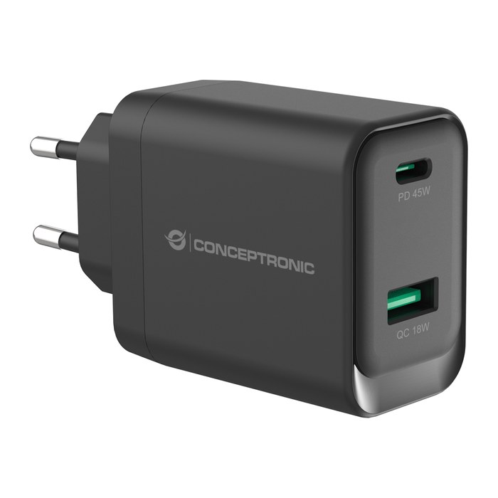 CONCEPTRONIC Ladegerät 2Port GaN USB-C/-A 45WPD3.0/PPS sw