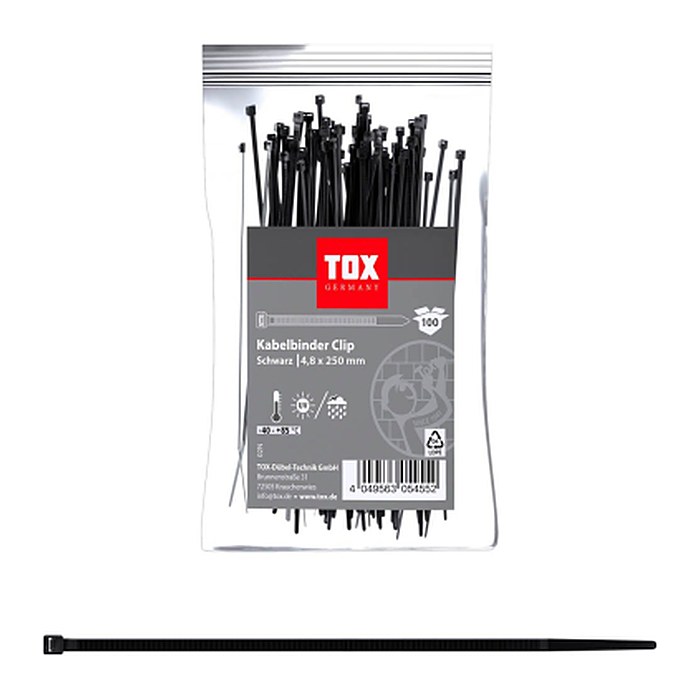 TOX Kabelbinder Clip schwarz 250,0 mm x 4,8 mm, 100 St.