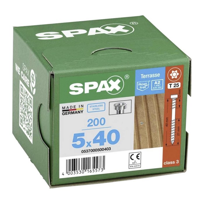 SPAX® Terrassenschrauben T25 Zylinderkopf Edelstahl A2 0537000500403 5 mm x 40 mm, 200 St.