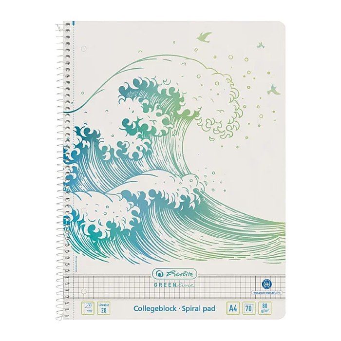 Herlitz Spiralblock A4 70 Bl. liniert 28 GREENline Welle