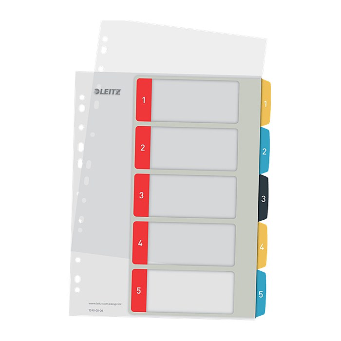 LEITZ Ordnerregister Cosy DIN A4+ Vollformat, Überbreite 1-5 farbig 5-teilig, 1 Satz