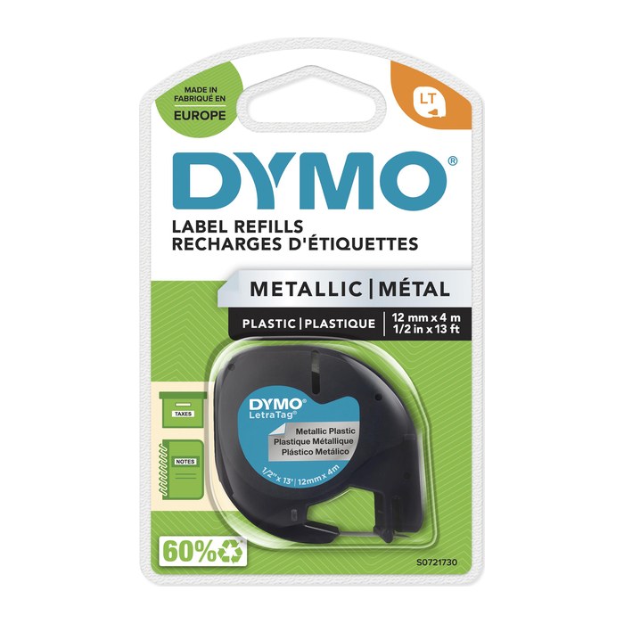 DYMO Schriftband LetraTag 91228 S0721730, 12 mm, schwarz auf silber, 1 St.