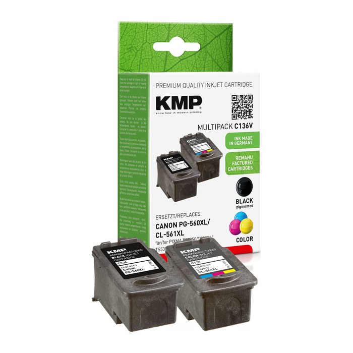 KMP C136V schwarz, color Druckerpatronen kompatibel zu Canon PG560XL/CL561XL, 2er-Set