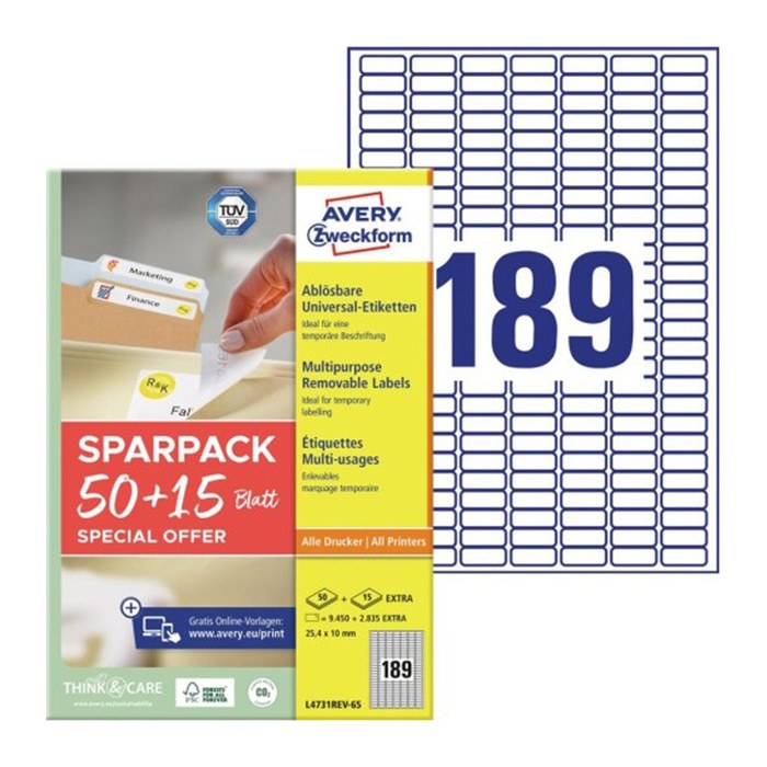 AVERY Zweckform Etiketten weiß 25,4 x 10,0 mm, 65 Blatt