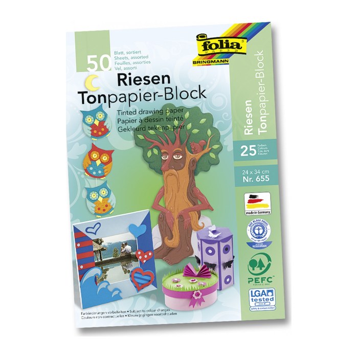 folia Tonpapier Riesen-Block farbsortiert 130 g/qm 50 Blatt