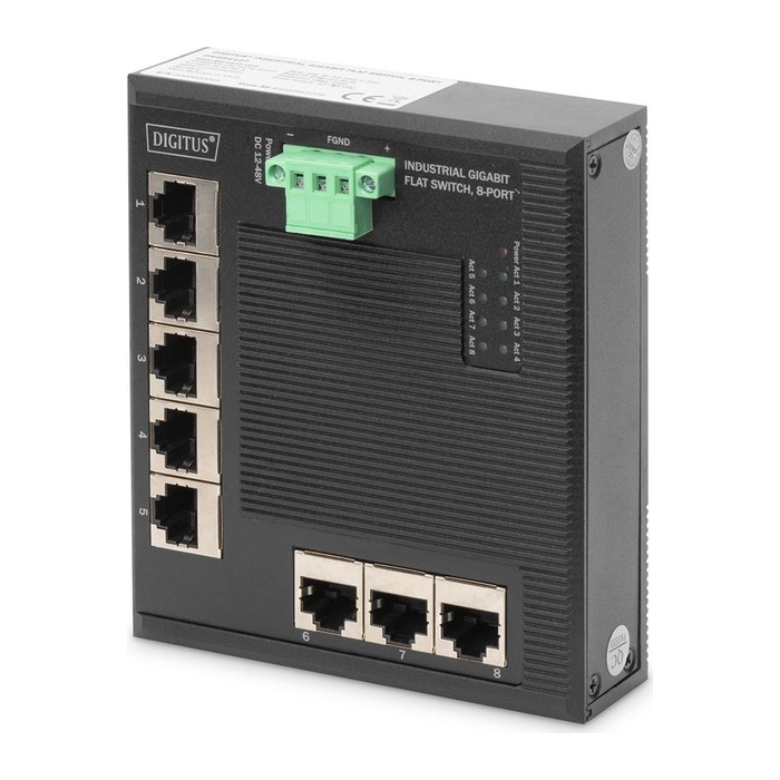 DIGITUS Switch Ind. 8-Port Gigabit Flat Unmanaged schwar