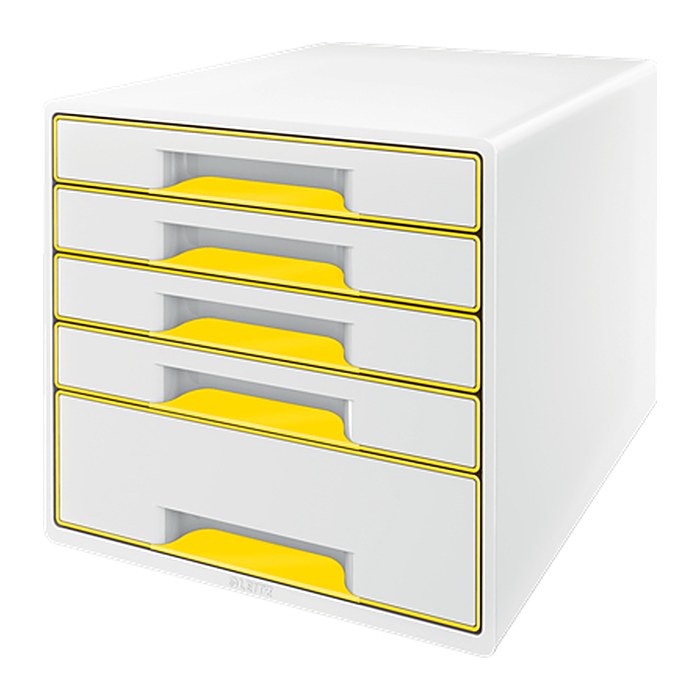LEITZ Schubladenbox WOW Cube perlweiß/gelb 52142016, DIN A4 mit 5 Schubladen, 1 St.