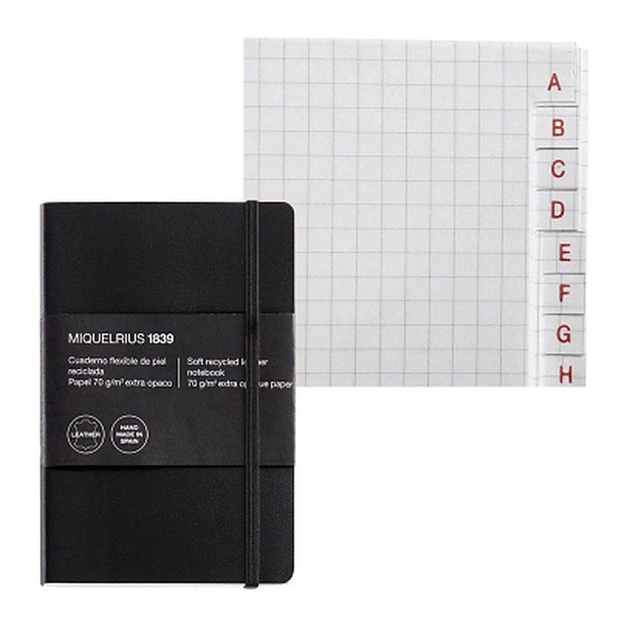 MIQUELRIUS Notizbuch Leather ca. DIN A6 kariert, schwarz Softcover 200 Seiten, 1 St.