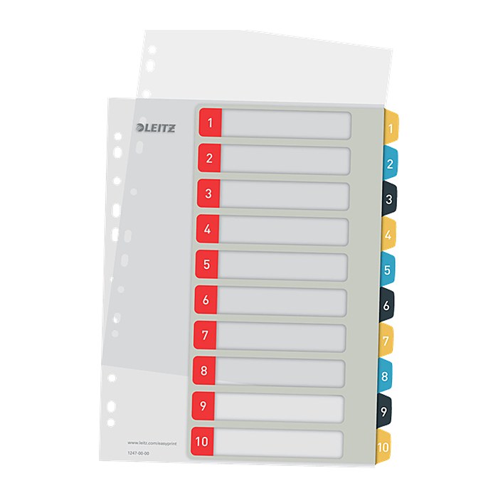 LEITZ Ordnerregister Cosy DIN A4+ Vollformat, Überbreite 1-10 farbig 10-teilig, 1 Satz