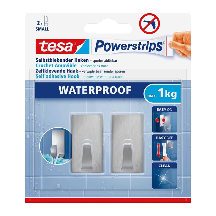 tesa WATERPROOF Small Klebehaken für max. 1,0 kg, 1,4 x 3,4 cm, 2 St.