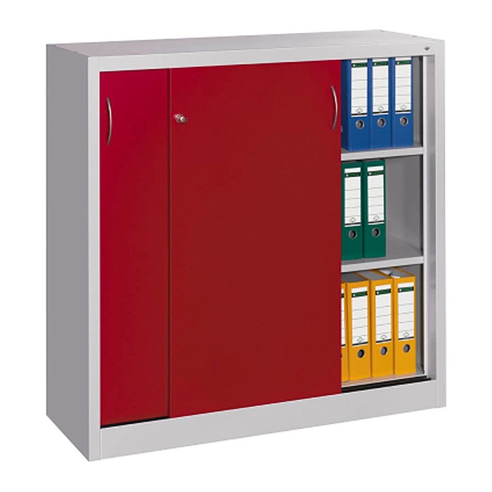 CP Schiebetürenschrank C 2000 Acurado, 2046-00 S10098 lichtgrau, rubinrot 2 Fachböden 120,0 x 40,0 x 97,5 cm