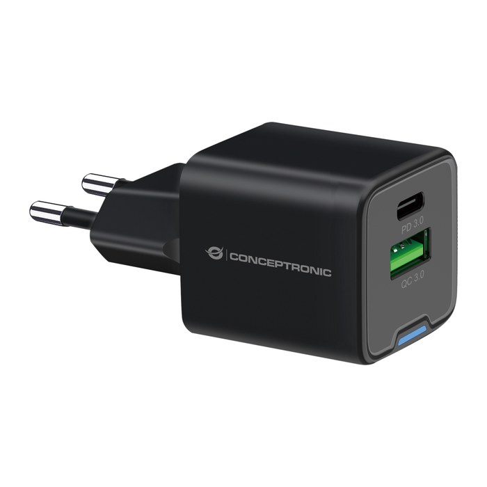 CONCEPTRONIC Ladegerät 2Port GaN USB-C/-A 20WPD3.0/PPS sw