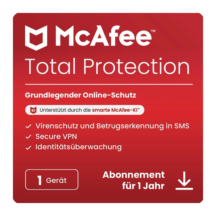 McAfee Total Protection 1-Gerät 1-Jahr Win/Mac/Android/iOS