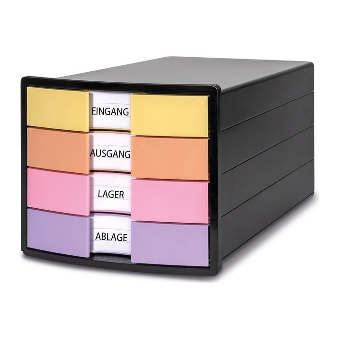 HAN Schubladenbox IMPULS gelb, orange, rosa, lila 1012-139D, DIN A4 mit 4 Schubladen, 1 St.