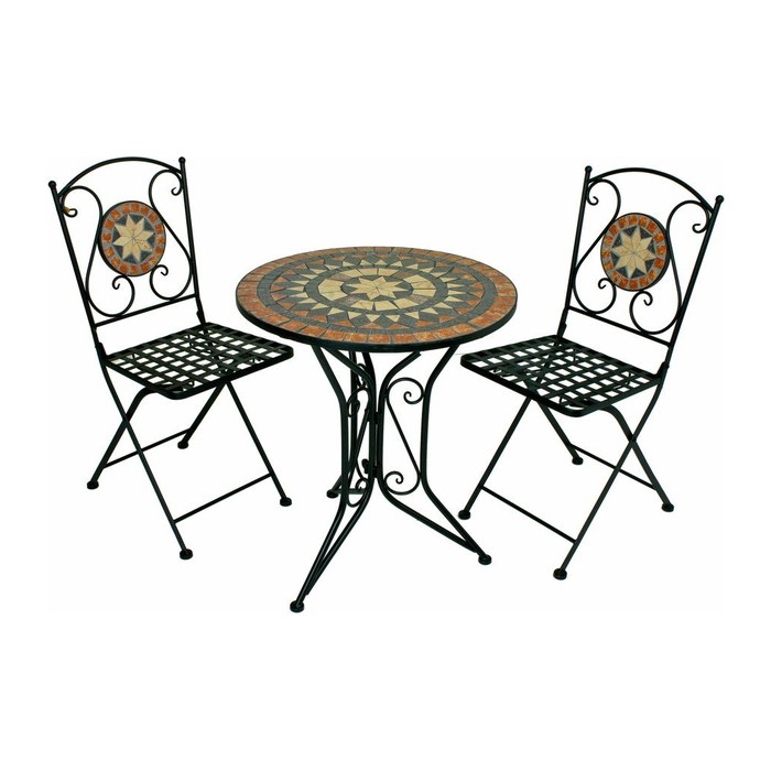 Garden Pleasure Sitzgruppe PULAR, schwarz Keramik, Metall, 3-teilig