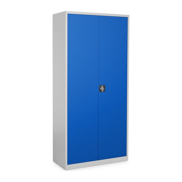 Aktenschrank aus Stahl – 800 x 380 (4,5 OH) – Korpus in Lichtgrau (Türen Enzianblau)