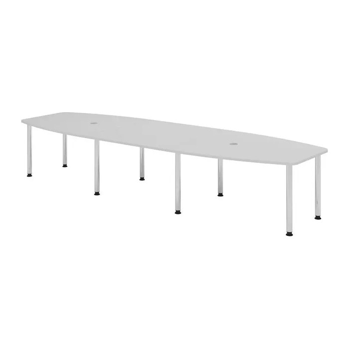 HAMMERBACHER Konferenztisch KT40C lichtgrau Tonnenform, Rundrohr chrom, 400,0 x 85,0/130,0 x 72,0 - 74,0 cm