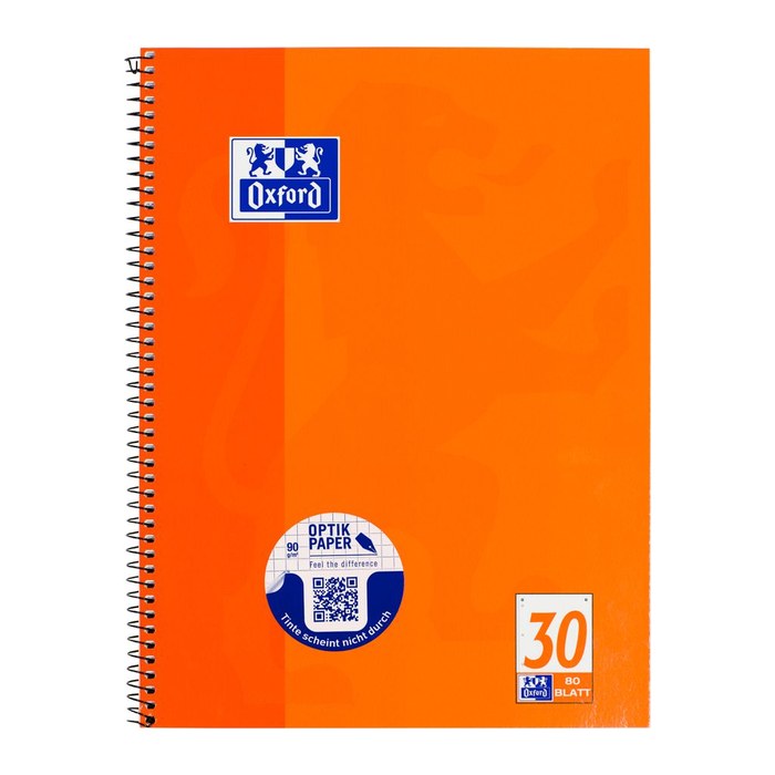 OXFORD Collegeblock Schule Lineatur 30 blanko DIN A4 Innenrand, 1 Block