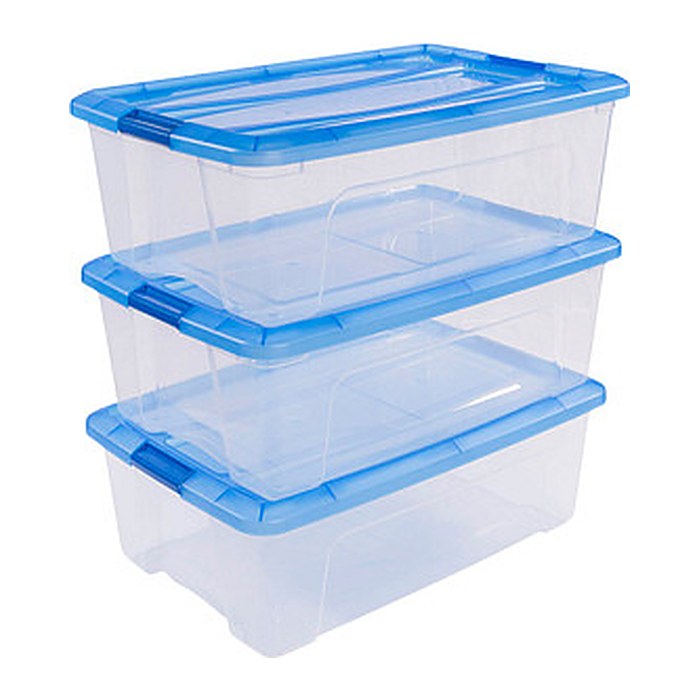 IRIS Ohyama Clear NTB Aufbewahrungsboxen 3x 30,0 l transparent, blau 39,5 x 57,5 x 29,5 cm, 3 St.
