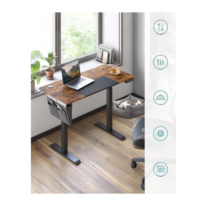 SONGMICS elektrisch höhenverstellbarer Schreibtisch braun rechteckig, C-Fuß-Gestell schwarz 120,0 x 60,0 cm