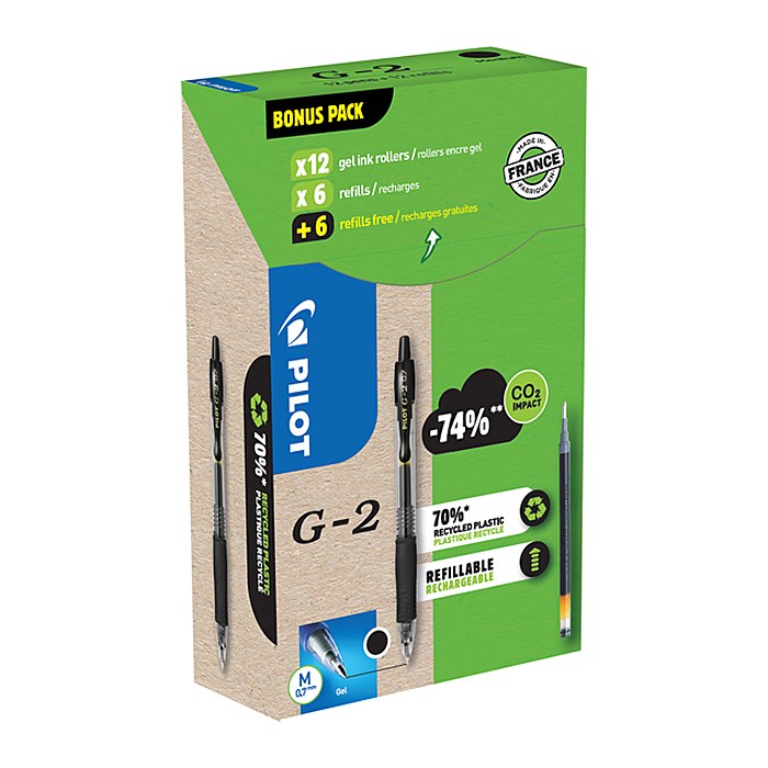 AKTION: PILOT G2 Greenpack Gelschreiber-Set schwarz/transparent 0,4 mm, Schreibfarbe: schwarz, 1 Set + GRATIS 6 Gelschreiberminen