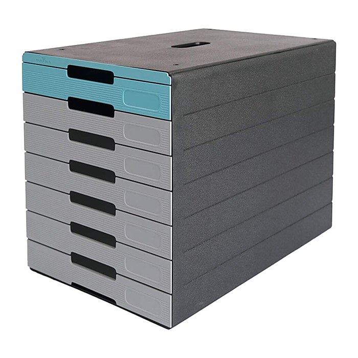 DURABLE Schubladenbox IDEALBOX PLUS grau/blau 776306, DIN A4 mit 7 Schubladen, 1 St.