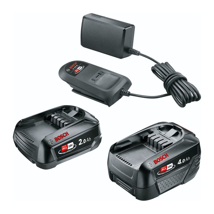 BOSCH Home & Garden Werkzeugakkus mit Ladegerät Starter-Set 18V Li-Ion 18,0 V, 1x 2,0 + 1x 4.0 Ah