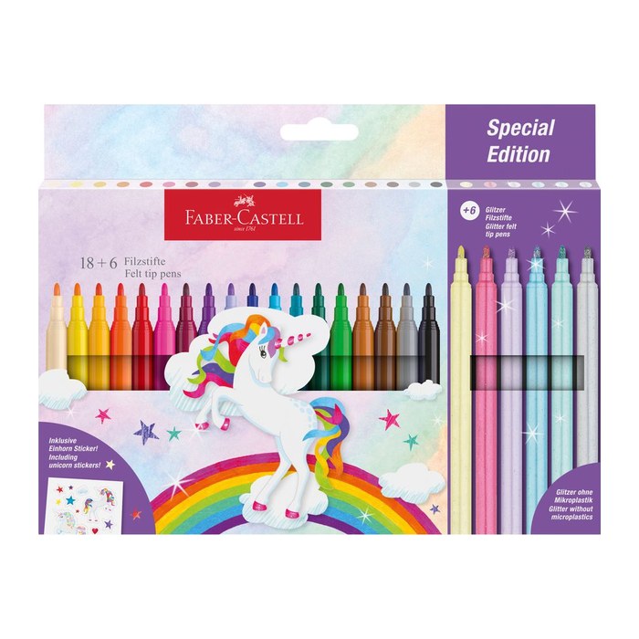 AKTION: FABER-CASTELL Einhorn Filzstifte farbsortiert, 24 St. + GRATIS Einhornsticker