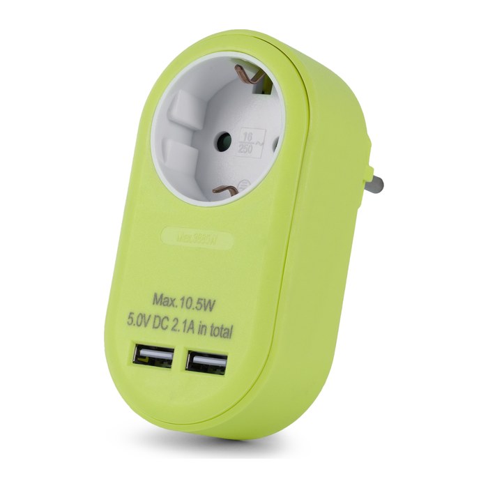 Entac Steckdosenadapter + 2x USB-A lime