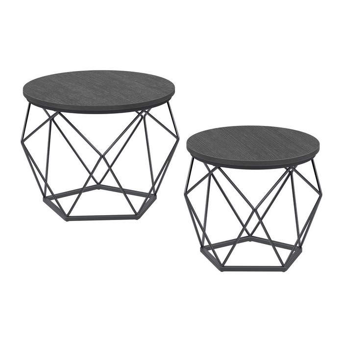 VASAGLE Couchtische-Set rund Spanplatte schwarz, 2 Set