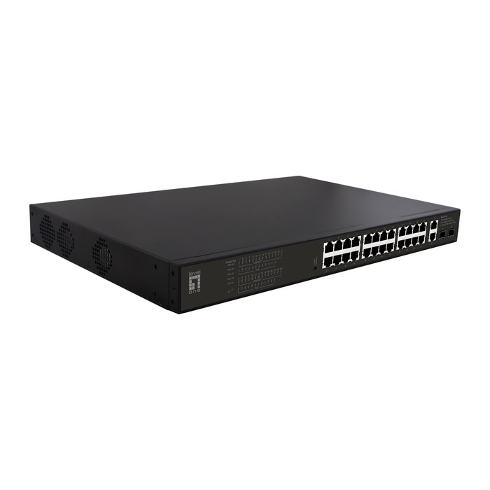 LevelOne PoE+Switch 24xGE PoE/2xGE/+390W 19" unmanaged Metal