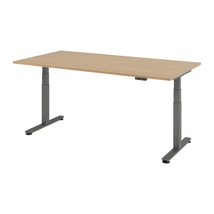 HAMMERBACHER XDSM2E elektrisch höhenverstellbarer Schreibtisch eiche rechteckig, T-Fuß-Gestell grau 200,0 x 100,0 cm