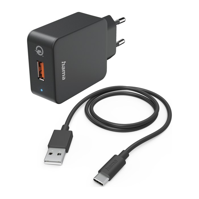 hama Ladekabel mit Adapter schwarz, Kabellänge: 1,5 m, 19,5 Watt