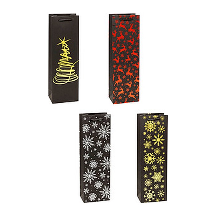 TSI Geschenktüten für Flaschen PREMIUM Weihnachten Motiv sortiert 12,0 x 36,0 cm, 12 St.