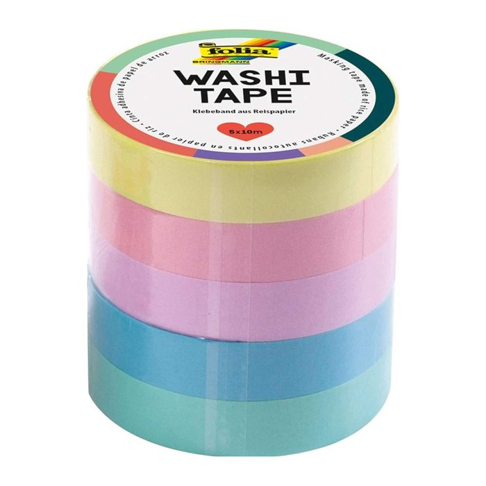 folia Washi Tape UNI PASTELL Deko-Klebeband matt 10,0 mm x 10,0 m 5 Rollen
