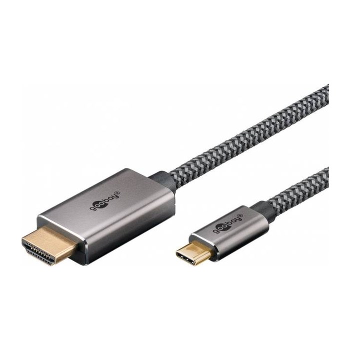 goobay USB 3.1 C-Stecker/HDMI-Stecker Kabel 3,0 m silber, schwarz, 1 St.