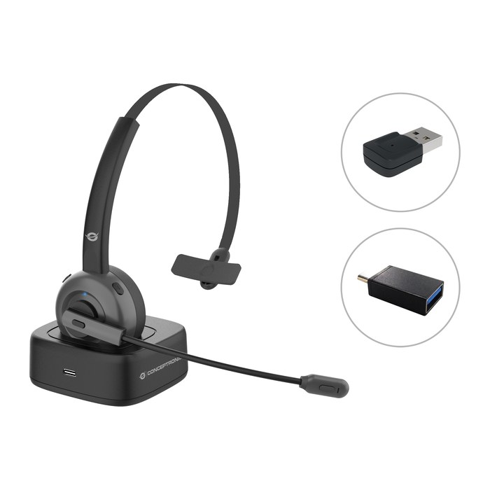 CONCEPTRONIC Headset Mono WLS BT5.0/Mikro/ANC/Dock/+22Std sw