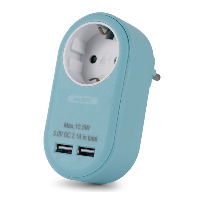 Entac Steckdosenadapter + 2x USB-A blau