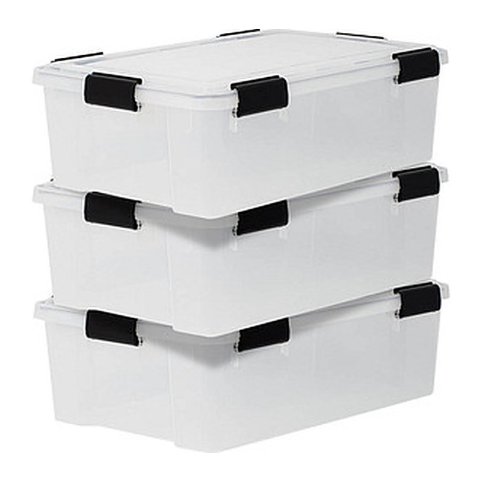 IRIS Ohyama Water Proof Aufbewahrungsboxen 3x 30,0 l transparent, schwarz 29,0 x 39,0 x 19,1 cm, 3 St.