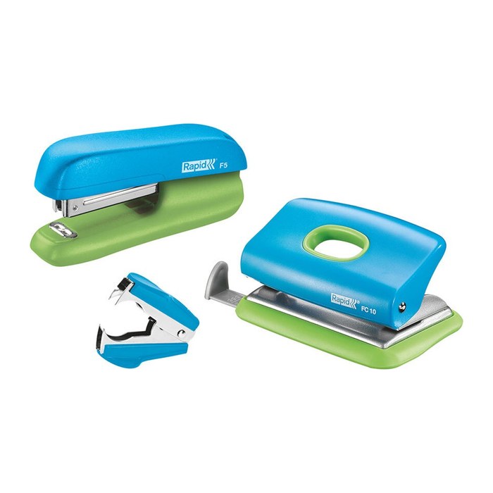 Rapid Locher und Heftgeräte Set Mini blau/grün