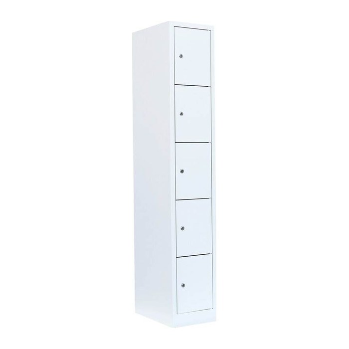 LÜLLMANN Schließfachschrank signalweiß 520517, 5 Schließfächer 31,5 x 50,0 x 180,0 cm