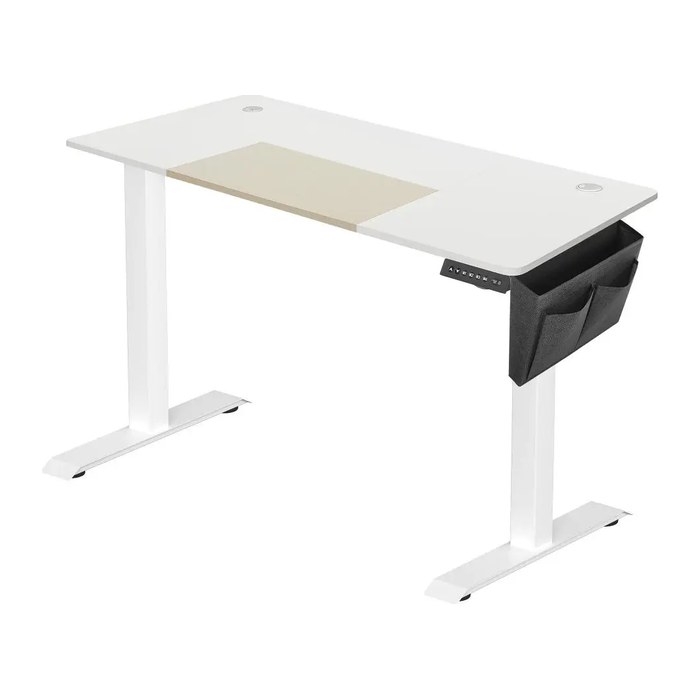 SONGMICS elektrisch höhenverstellbarer Schreibtisch weiß rechteckig, C-Fuß-Gestell weiß 140,0 x 60,0 cm